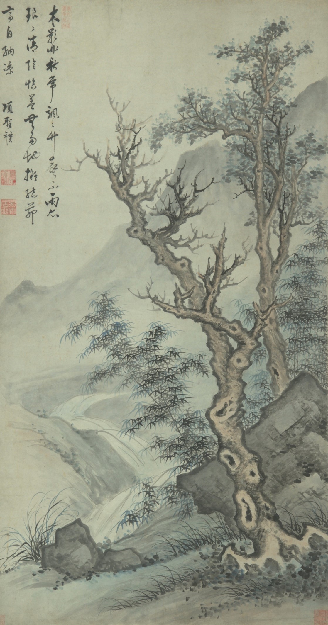 <h2>竹声木影图轴</h2><p>作者：项圣谟</p><p>创作年代： 明末清初</p><p>规格：168.8cm×89.9cm</p><p>品类：纸本</p>